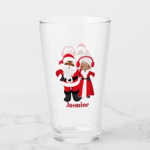 Festive Christmas Santa Mrs. Claus African America Glass