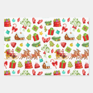 Festive Christmas Santa on the Sleigh and Gifts Wrapping Paper Sheet