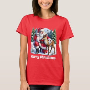 Festive Christmas Santa reindeer  T-Shirt