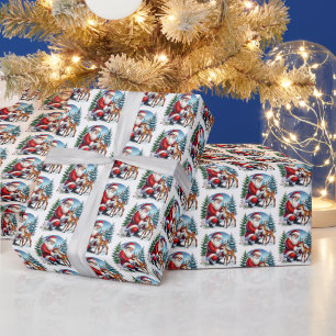 Festive Christmas Santa reindeer tiled pattern  Wrapping Paper