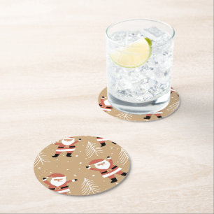 Festive Christmas Santa Snowy Celebration Round Paper Coaster