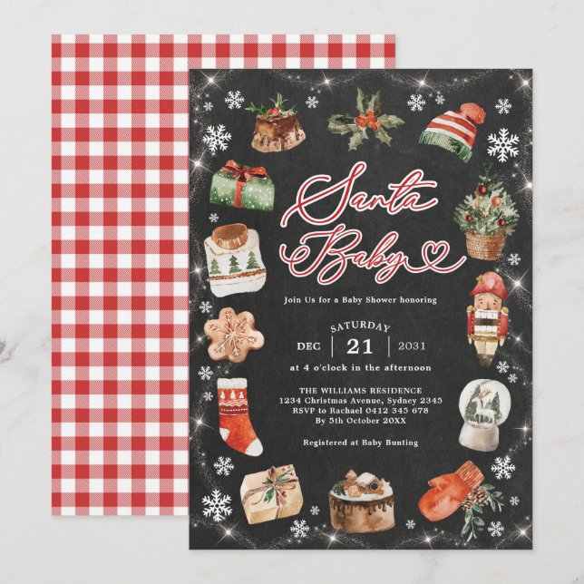 Festive Christmas Santa Winter Holiday Baby Shower Invitation (Front/Back)