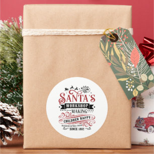 Festive Christmas Santa's Workshop Classic Round Sticker