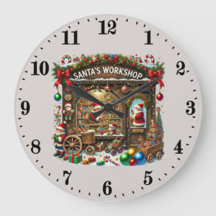 Festive Christmas Santa's workshop  Large Clock