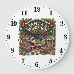 Festive Christmas Santa's workshop Large Clock