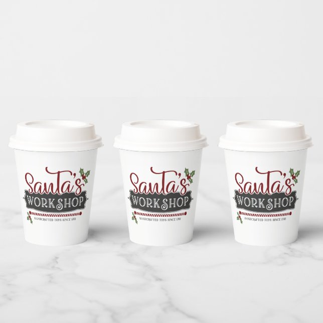 Festive Christmas Santa's workshop party Paper Cups (Multi)