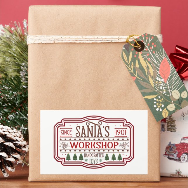 Festive Christmas Santa's Workshop  Rectangular Sticker (Holiday)