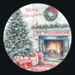 Festive Christmas Scene Tree Gifts  Classic Round Sticker<br><div class="desc">Festive Christmas Scene Tree Gifts Stickers -- will add a special touch to gifts,  cards and favours.  Any design questions,  just send a chat and we'll be delighted to assist.</div>