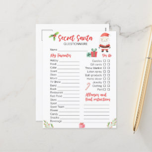 Festive Christmas Secret Santa game Holiday Postcard
