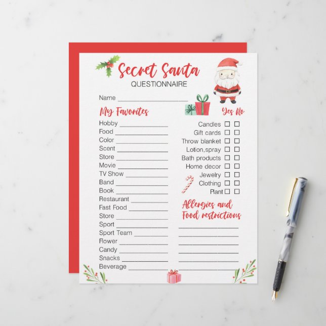 Festive Christmas Secret Santa Holiday  (Front/Back In Situ)