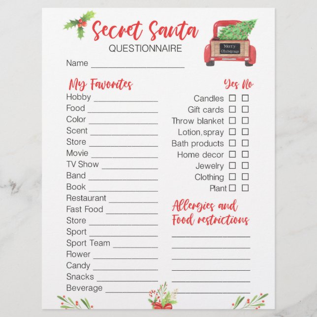Festive Christmas Secret Santa Holiday  (Front)
