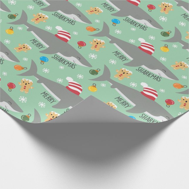 Festive Christmas Shark Wrapping Paper (Corner)
