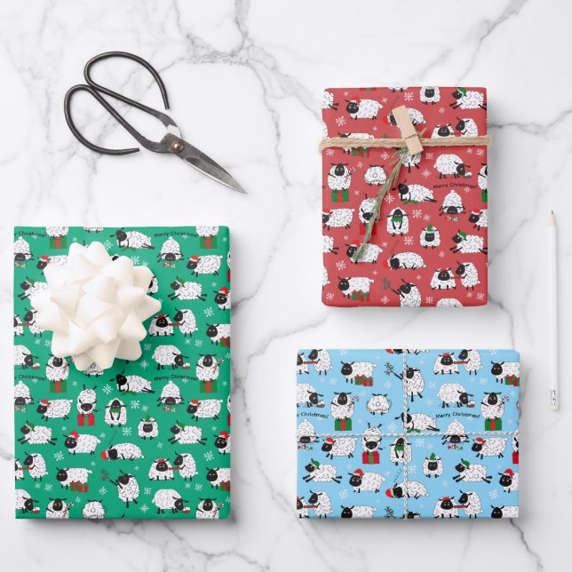 Festive Christmas Sheep Wrapping Paper Sheet (Front)