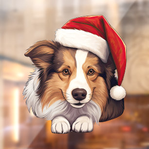Festive Christmas Shetland Sheepdog Window Cling
