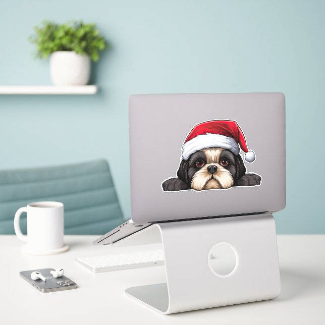 Festive Christmas Shih Tzu Kiss Cut (Laptop On Desk)