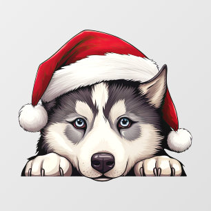 Festive Christmas Siberian Husky Window Cling