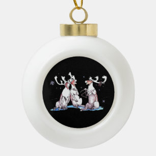 Festive Christmas Singing Caribou Wildlife Ceramic Ball Christmas Ornament