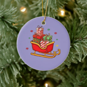 Festive Christmas Sleigh Full of Presents Cartoon Ceramic Tree Decoration