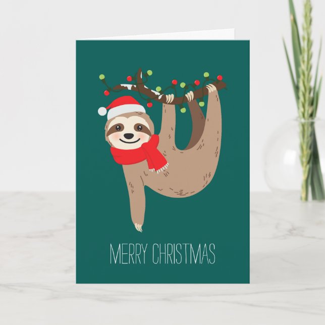 Festive Christmas Sloth Custom Photo Holiday Card (Front)