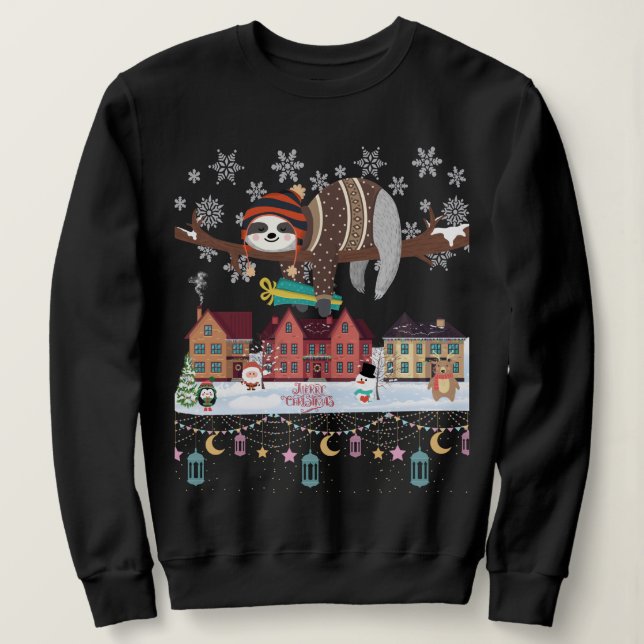 Festive Christmas Sloth Sweatshirt (Design Front)