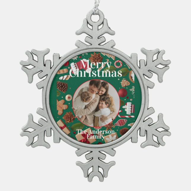 Festive Christmas Snowflake Framed Ornament (Front)