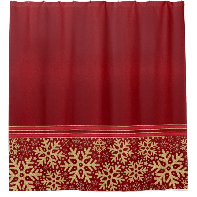Festive Christmas Snowflake Gold Shower Curtain (Front)