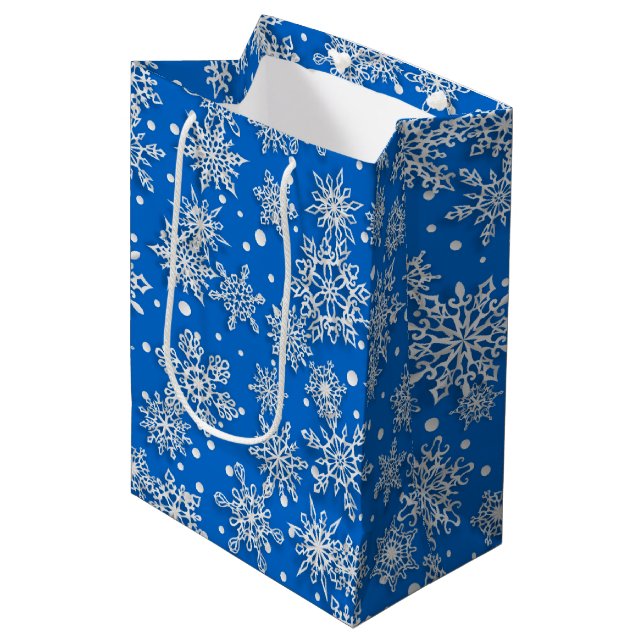 Festive Christmas snowflake pattern blue Medium Gift Bag (Front Angled)
