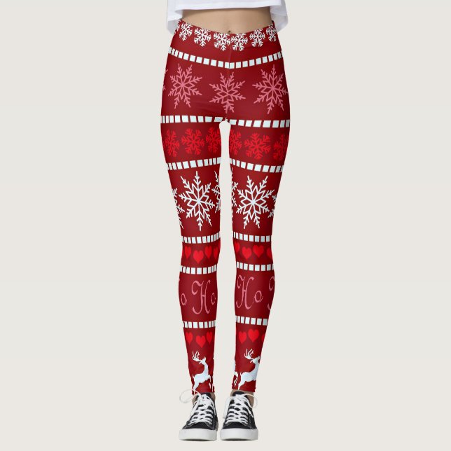 Festive Christmas Snowflake Pattern Leggings (Front)