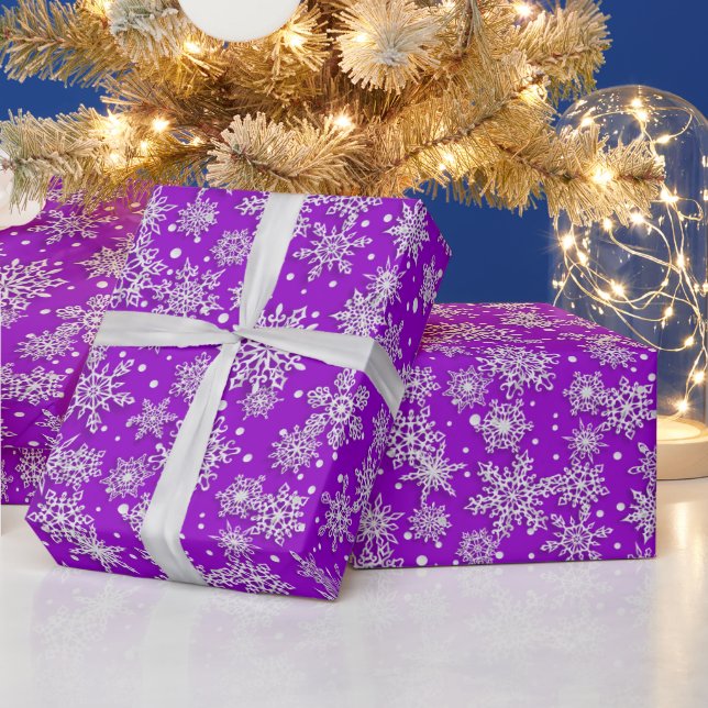 Festive Christmas snowflake pattern purple Wrapping Paper (Holidays)