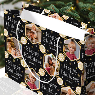 Festive Christmas Snowflake Photo Classic Black Large Gift Bag