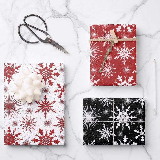 Festive Christmas Snowflakes And Sparkles Wrapping Wrapping Paper Sheet (Front)