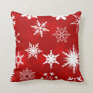 Festive Christmas snowflakes cheery red and white Cushion