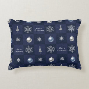 Festive Christmas Snowflakes, Ornaments and Trees Decorative Cushion