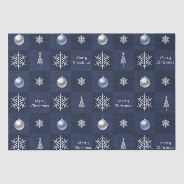 Festive Christmas Snowflakes, Ornaments and Trees Tissue Paper (Front)