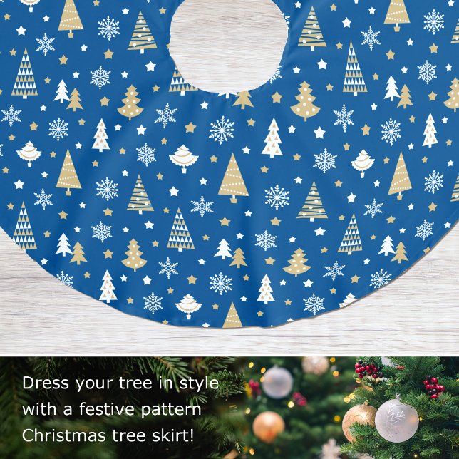 Festive Christmas Snowflakes Pattern Blue Brushed Polyester Tree Skirt (Creator Uploaded)