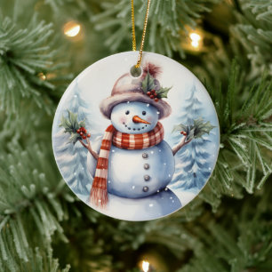 festive Christmas snowman add message Ceramic Tree Decoration