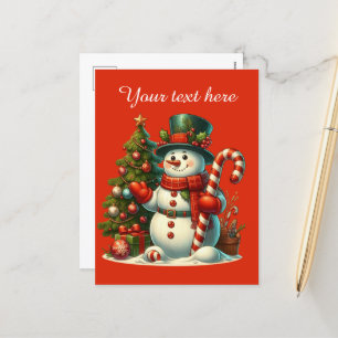 Festive Christmas snowman add message Holiday Postcard
