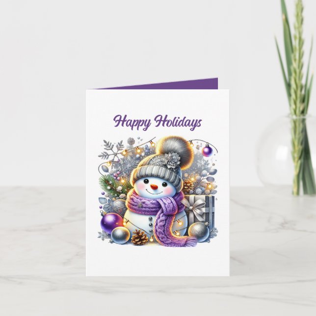 Festive Christmas snowman customisable  Holiday Card (Front)