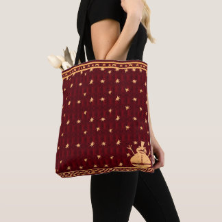 Festive Christmas Snowman Gold Tote Bag