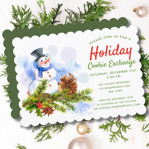 Festive Christmas Snowman Holiday Cookie Exchange Invitation