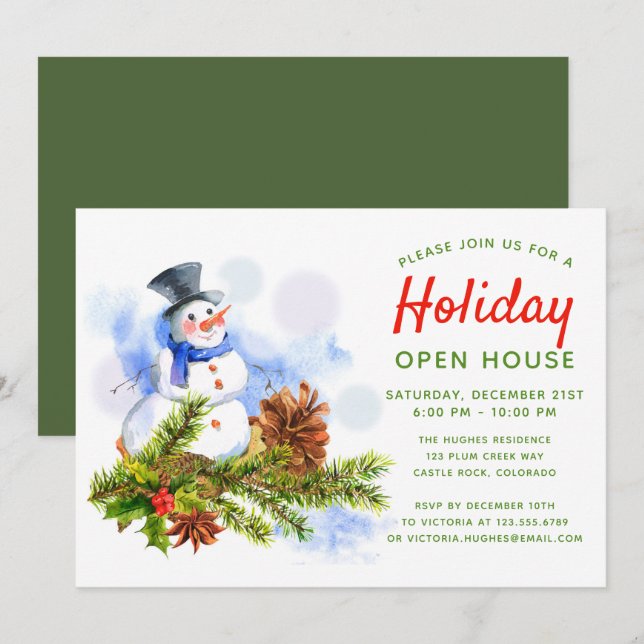 Festive Christmas Snowman Holiday Open House Invitation (Front/Back)
