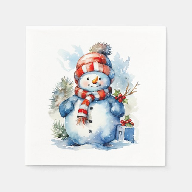 Festive Christmas snowman Holiday party  Napkin (Front)