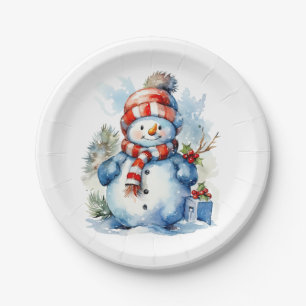Festive Christmas snowman Holiday party  Paper Plate
