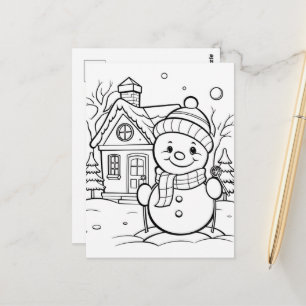 Festive Christmas snowman kids colouring Postcard