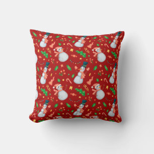 Festive Christmas Snowman Red   Cushion
