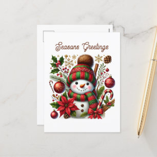 Festive Christmas snowman Seasons Greetings Holiday Postcard