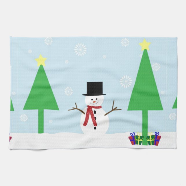 Festive Christmas Snowman Tea Towel (Horizontal)