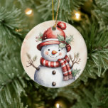 festive Christmas snowman watercolor snowman Ceramic Tree Decoration<br><div class="desc">festive Christmas snowman watercolor snowman Ceramic Ornament</div>