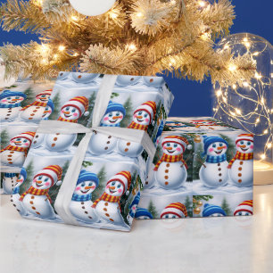 Festive Christmas Snowmen in the Winter Forest Wrapping Paper
