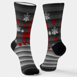 Festive Christmas Socks Reindeer Knit Print Socks